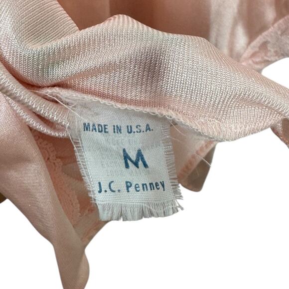 Vintage JC Penney Silky Nylon Bed Jacket Medium Light Pink Lace Trim Short Robe - Picture 6 of 7